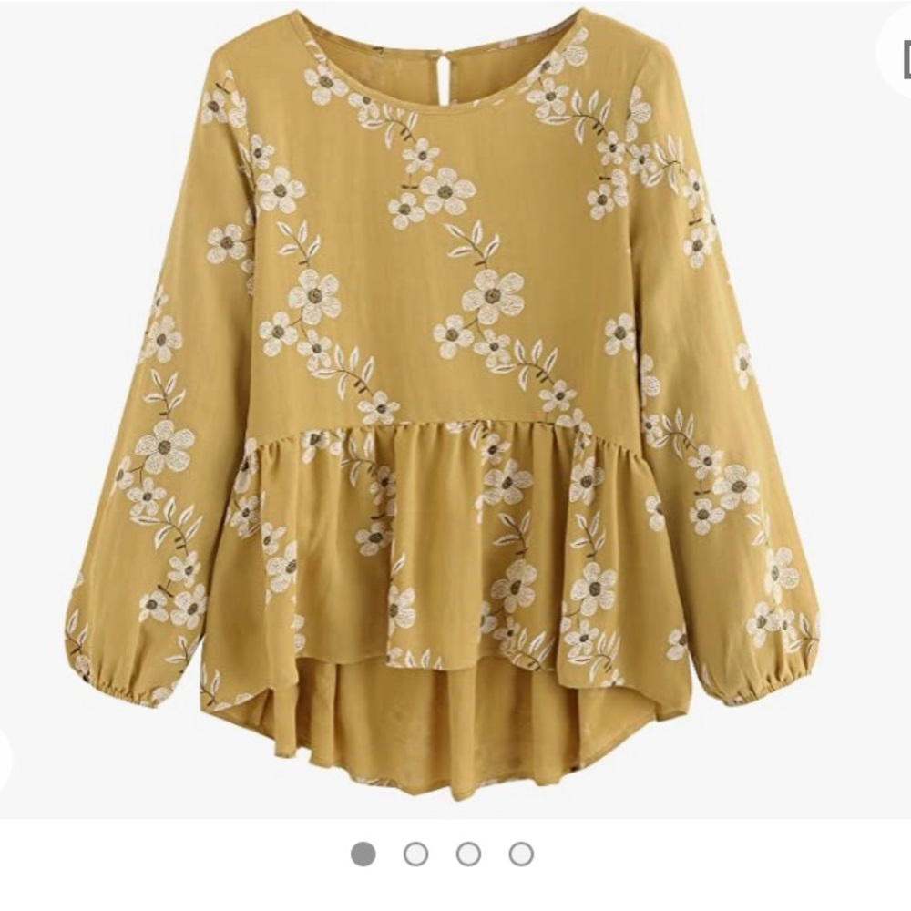 Yellow linen blend peplum top long sleeve